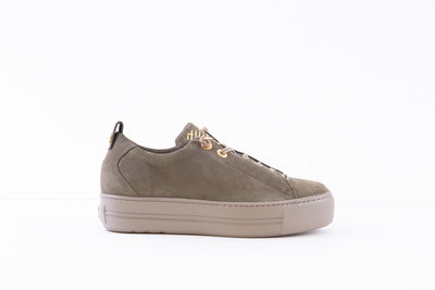 PAUL GREEN 5017-13X  MOC-LACE WEDGE FASHION SHOE - GREEN SUEDE