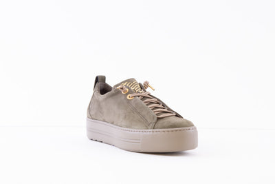 PAUL GREEN 5017-13X  MOC-LACE WEDGE FASHION SHOE - GREEN SUEDE