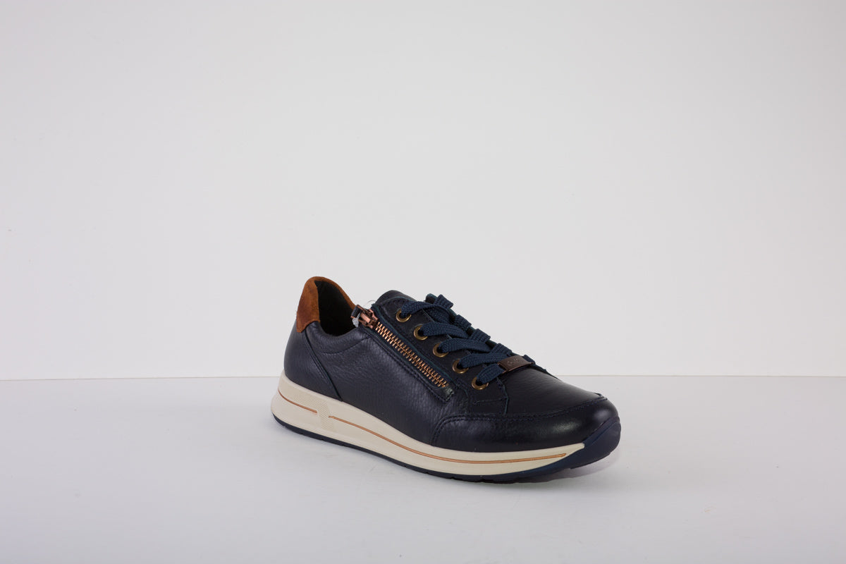 ARA TRAINER 24801-22 LACED FLAT FASHION TRAINER - NAVY