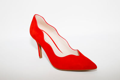 MARIAN - Red Suede Scalloped High Heel Court Shoe