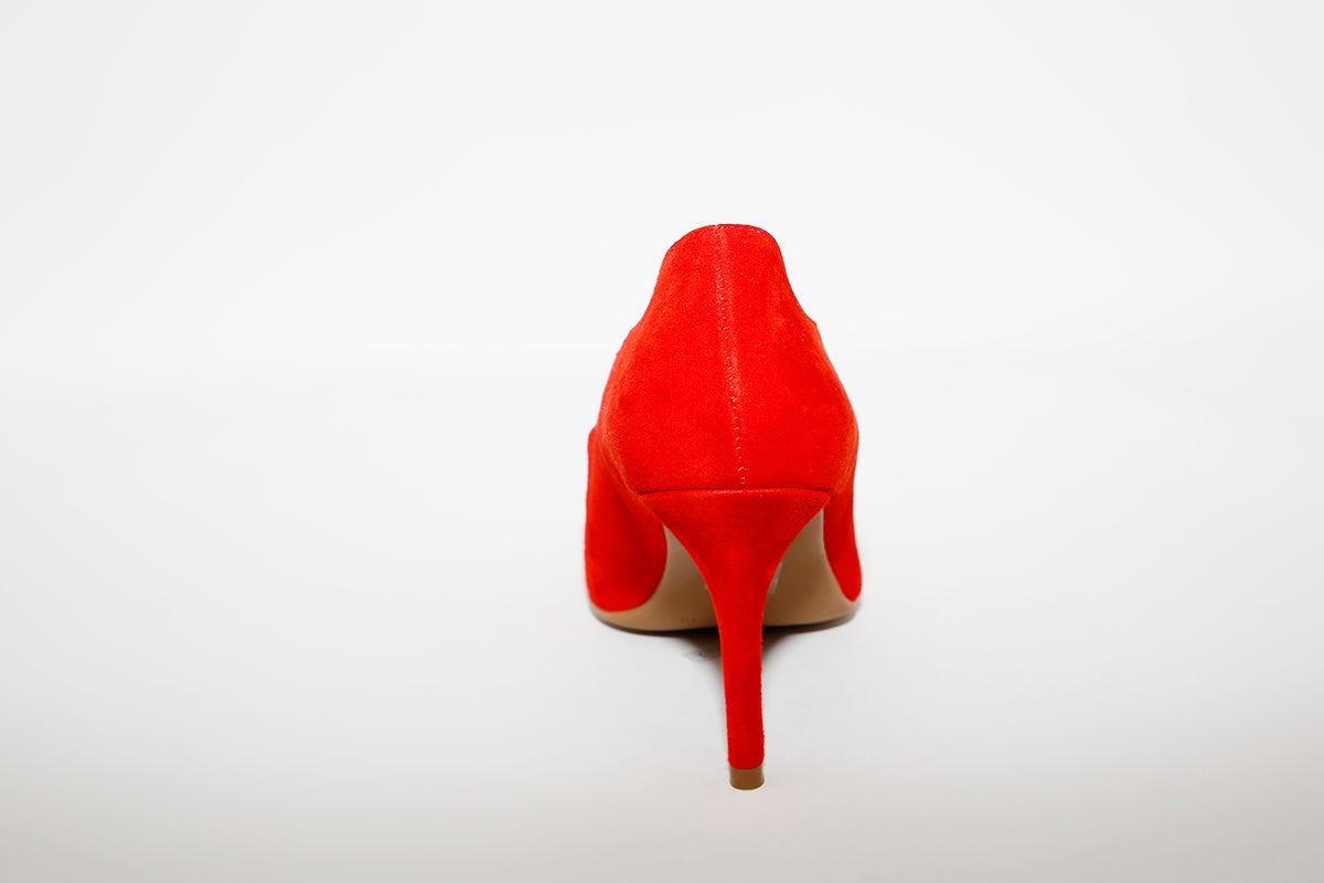MARIAN - Red Suede Scalloped High Heel Court Shoe