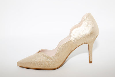 MARIAN - 3113 Gold Scalloped High Heel Court Shoe
