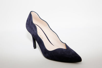 MARIAN - 3113 Navy Suede Scalloped High Heel Court Shoe