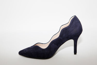 MARIAN - 3113 Navy Suede Scalloped High Heel Court Shoe