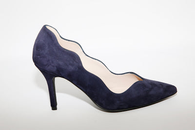 MARIAN - 3113 Navy Suede Scalloped High Heel Court Shoe