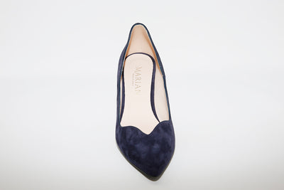 MARIAN - 3113 Navy Suede Scalloped High Heel Court Shoe