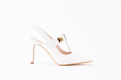 LODI - ROMANO - HIGH HEEL SLING-BACK SHOE WITH GOLD DETAIL - WHITE LEATHER