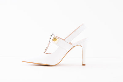 LODI - ROMANO - HIGH HEEL SLING-BACK SHOE WITH GOLD DETAIL - WHITE LEATHER
