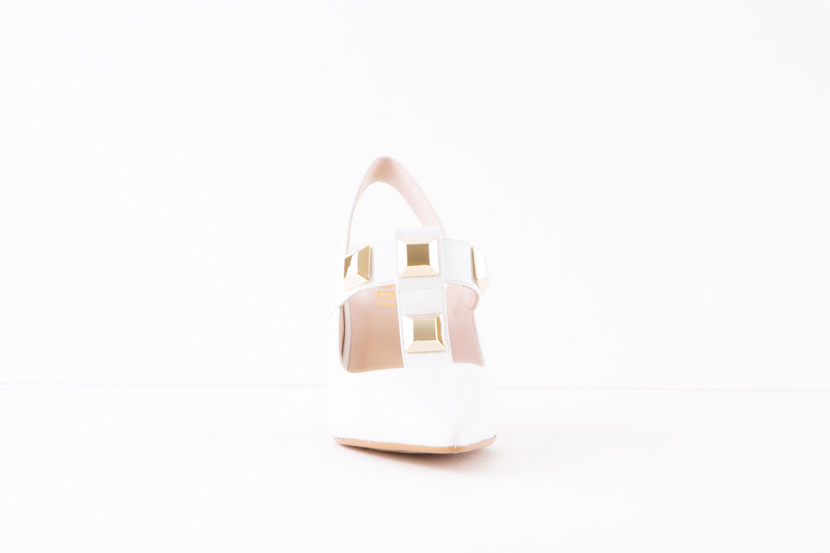 LODI - ROMANO - HIGH HEEL SLING-BACK SHOE WITH GOLD DETAIL - WHITE LEATHER