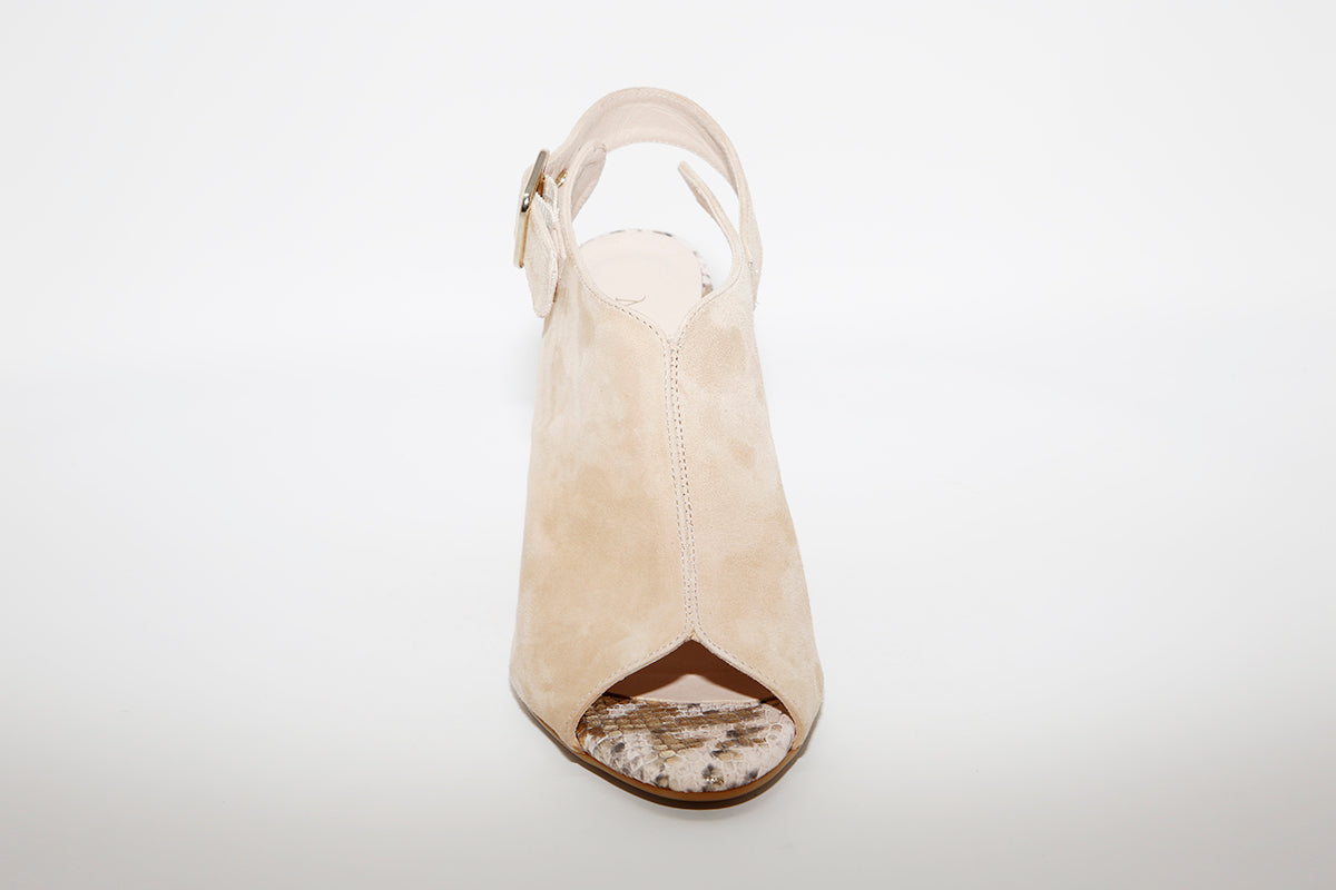 MARIAN - Beige Suede Open Toe Heel Sandal
