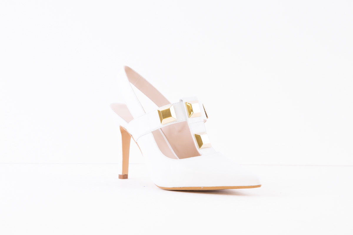 LODI - ROMANO - HIGH HEEL SLING-BACK SHOE WITH GOLD DETAIL - WHITE LEATHER