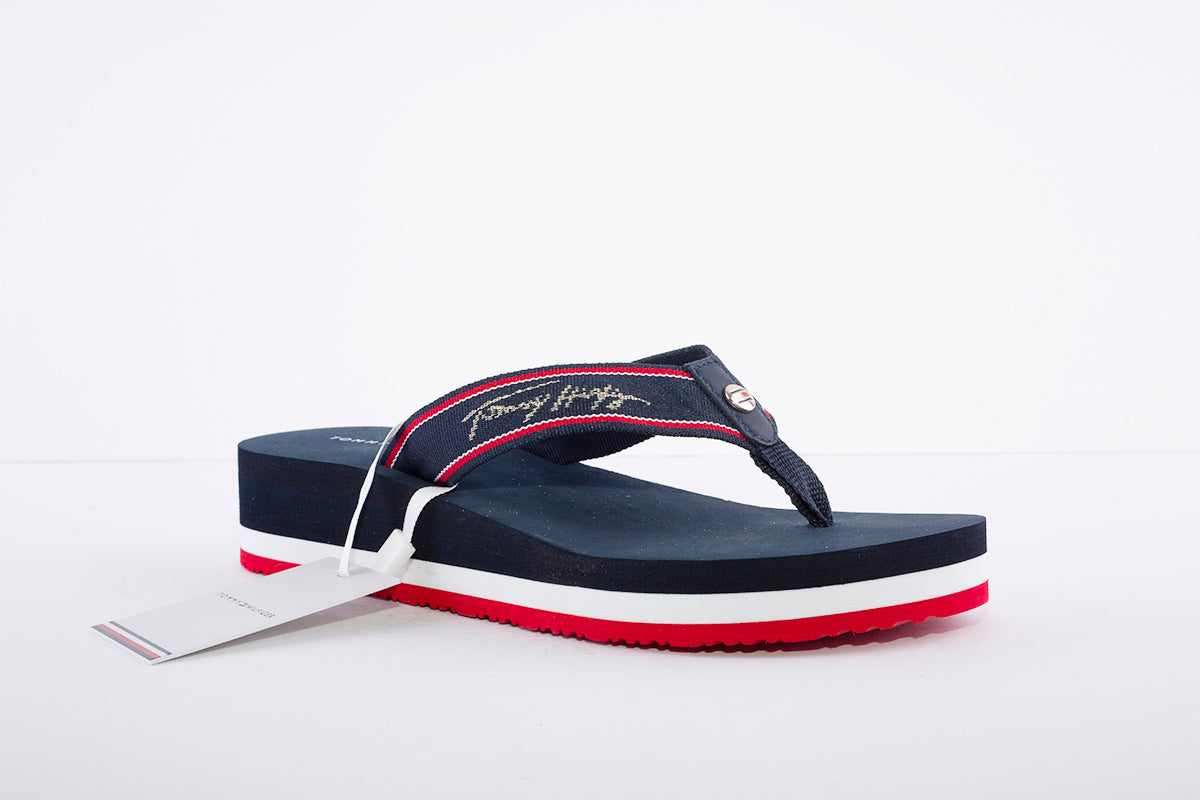 TOMMY HILFIGER - MID WEDGE FLIP-FLOP - NAVY