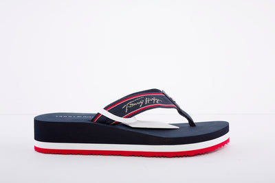 TOMMY HILFIGER - MID WEDGE FLIP-FLOP - NAVY
