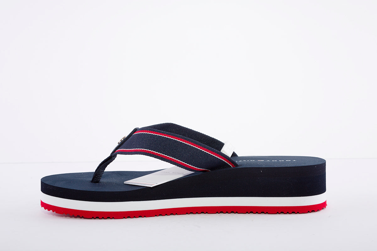 TOMMY HILFIGER - MID WEDGE FLIP-FLOP - NAVY