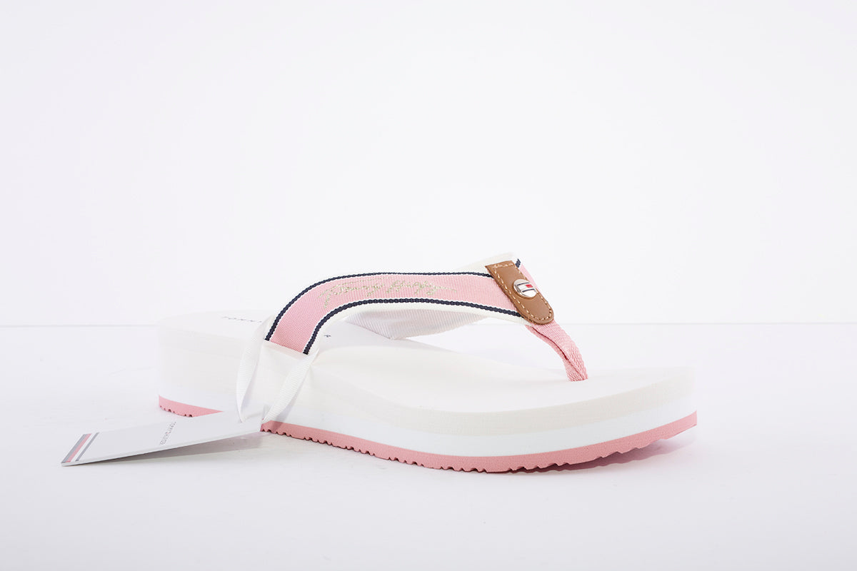 TOMMY HILFIGER - MID WEDGE FLIP-FLOP - PINK/WHITE