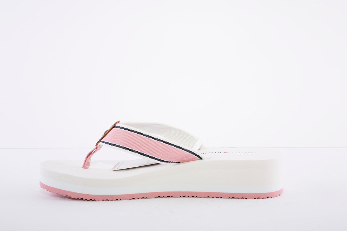 TOMMY HILFIGER - MID WEDGE FLIP-FLOP - PINK/WHITE