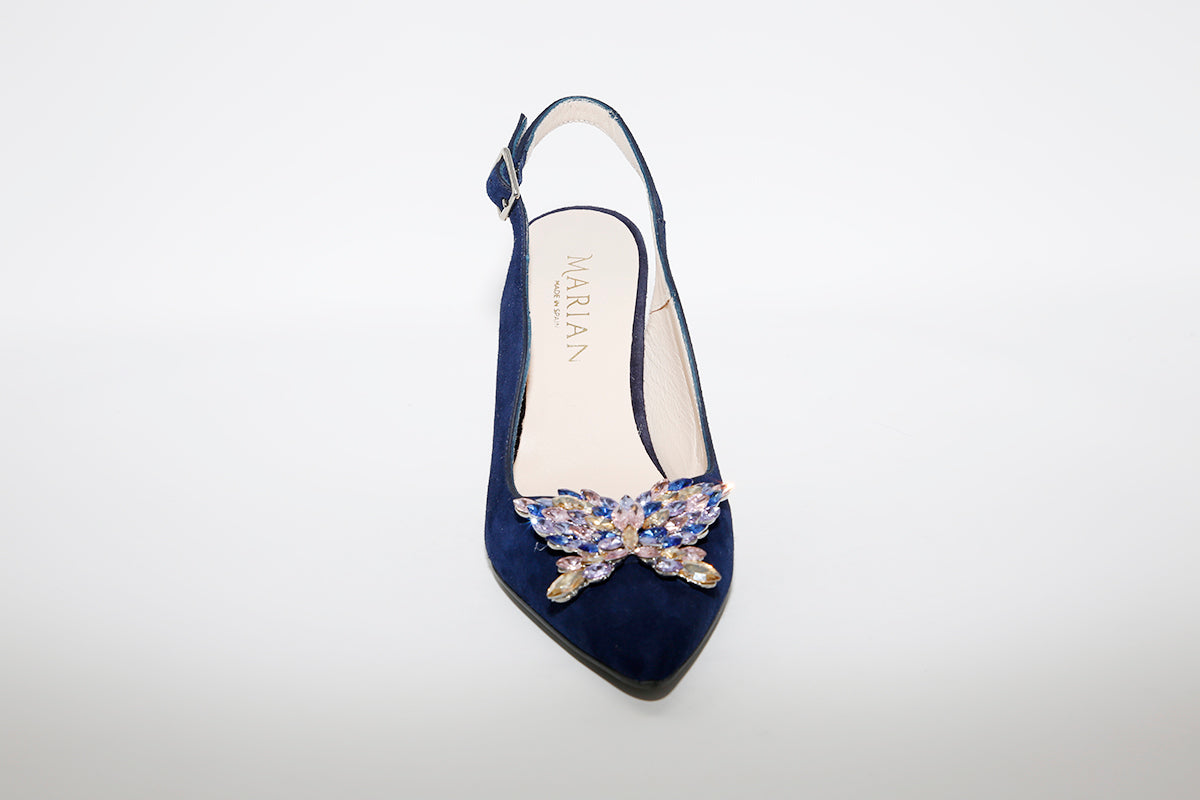 MARIAN - 3110 Navy Suede Sling Back Heel Shoe