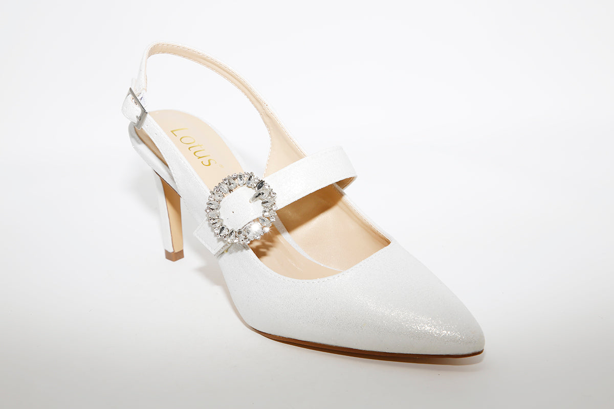 LOTUS - MISHKA HI HEEL SLING-BACK SHOE - SILVER SHIMMER