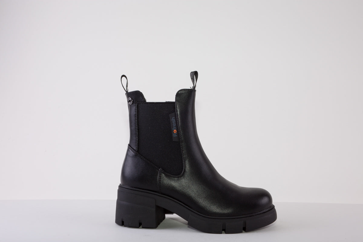 REFRESH 170139 CHUNKY LOW HEEL ZIP ANKLE BOOT - BLACK