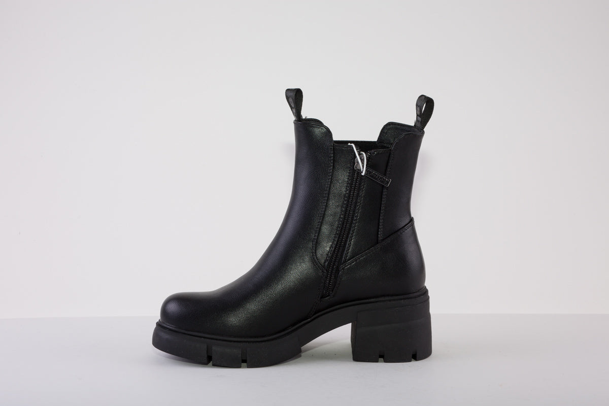 REFRESH 170139 CHUNKY LOW HEEL ZIP ANKLE BOOT - BLACK