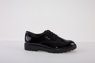TAMARIS 23605-063 FLAT LACED SHOE - BLACK PATENT CROC
