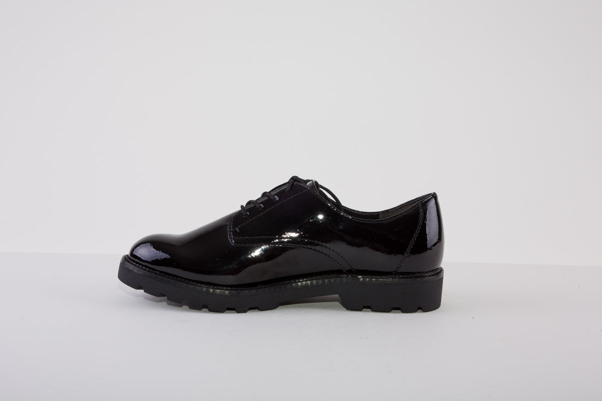 TAMARIS 23605-063 FLAT LACED SHOE - BLACK PATENT CROC