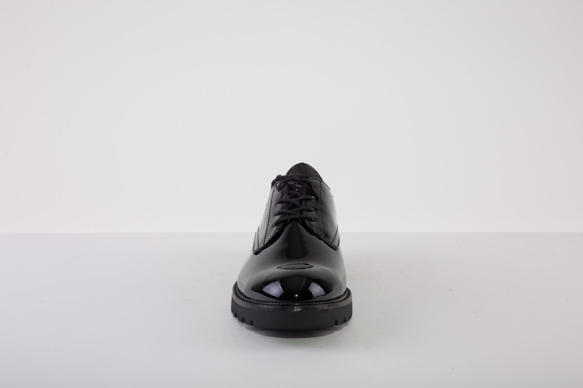 TAMARIS 23605-063 FLAT LACED SHOE - BLACK PATENT CROC
