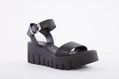 TAMARIS - PLATFORM WEDGE SANDAL - BLACK