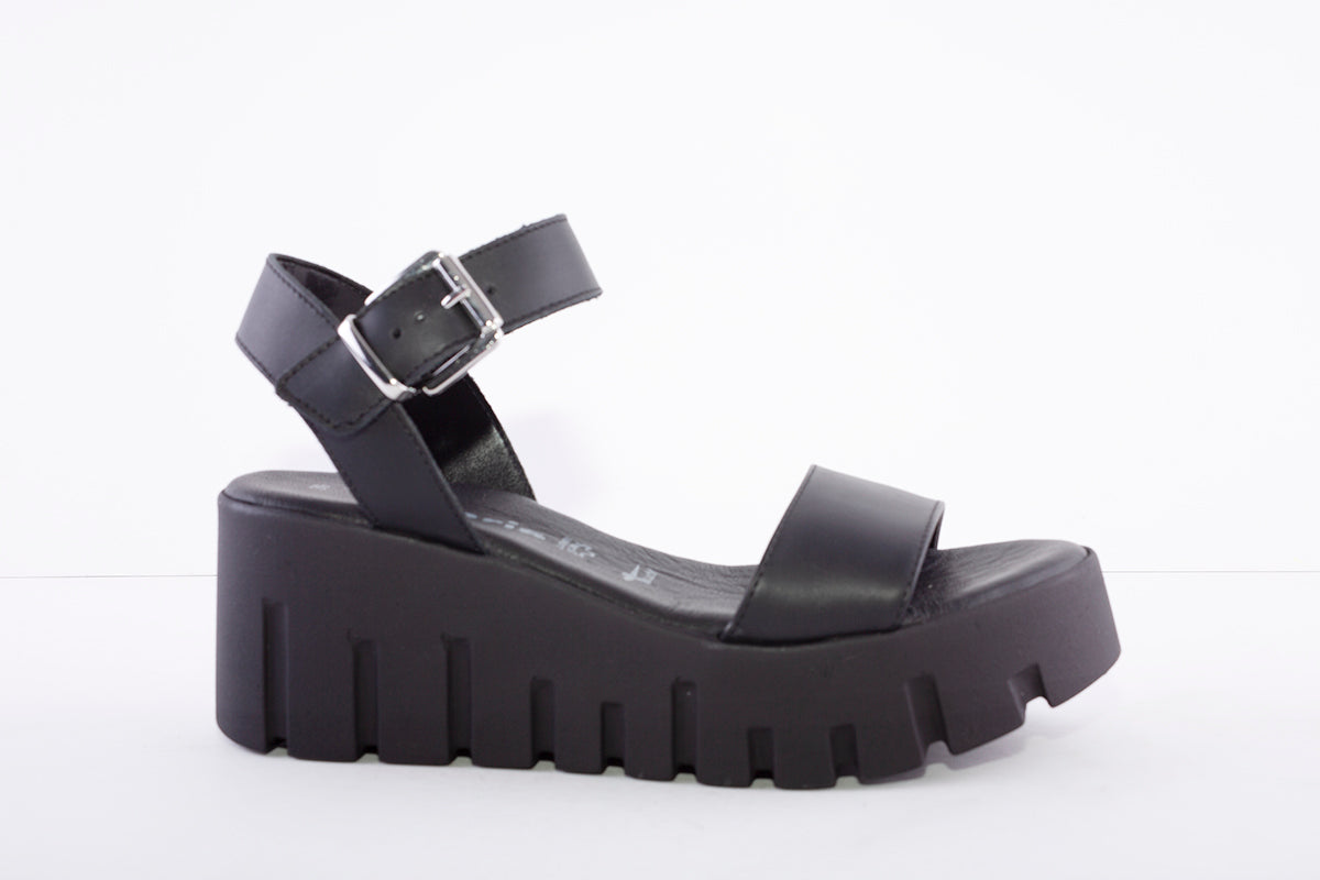 TAMARIS - PLATFORM WEDGE SANDAL - BLACK