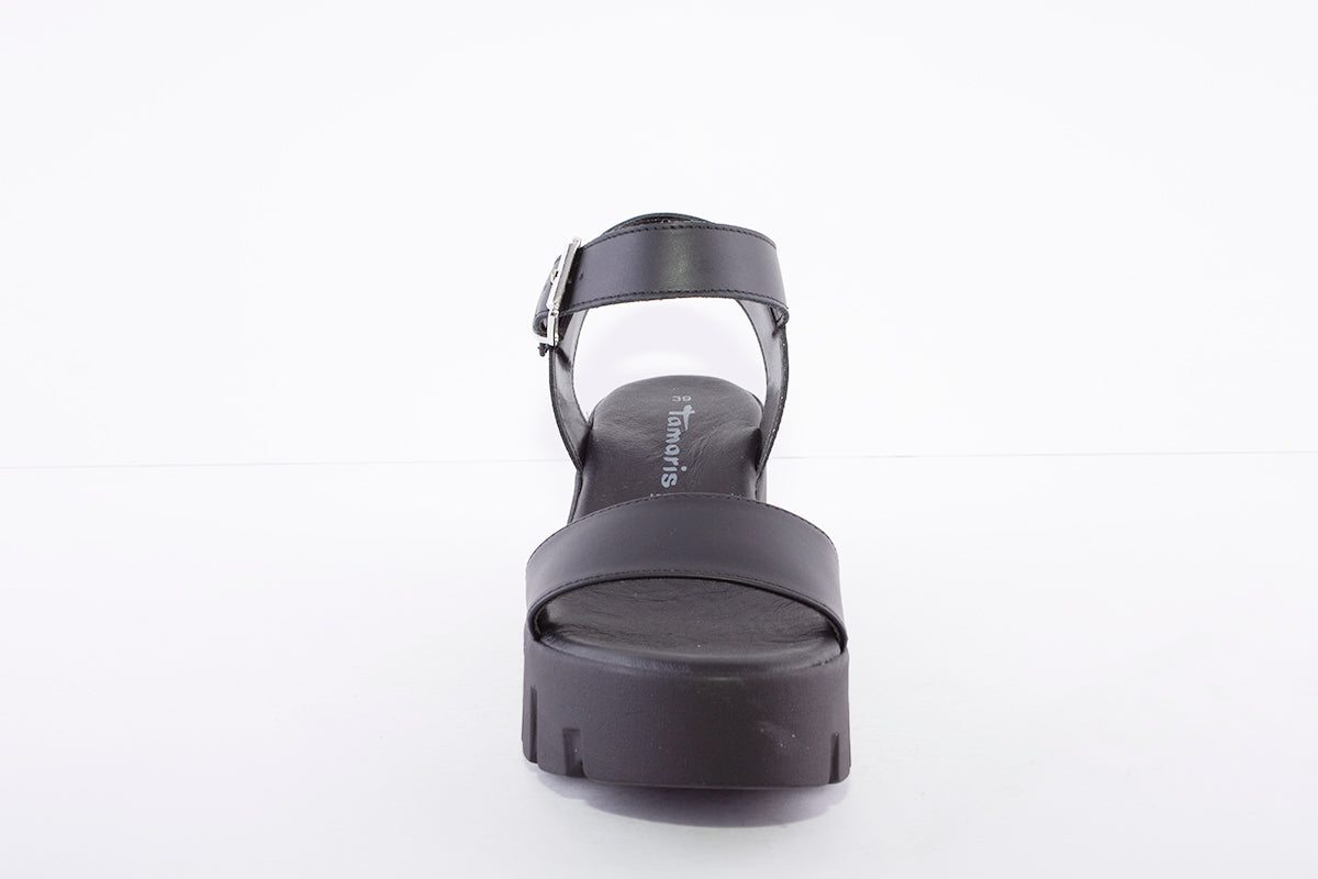 TAMARIS - PLATFORM WEDGE SANDAL - BLACK