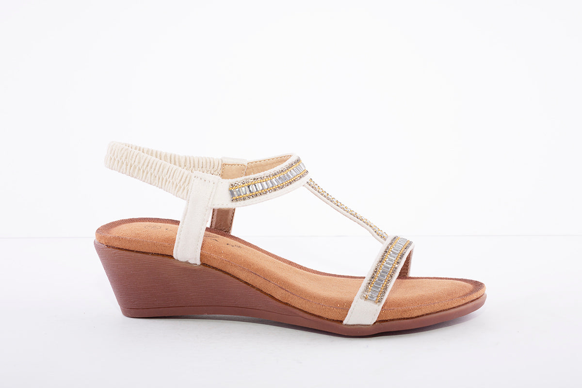 LUNAR - JLH072 Tabitha Wedged 'T' Bar Sandal White
