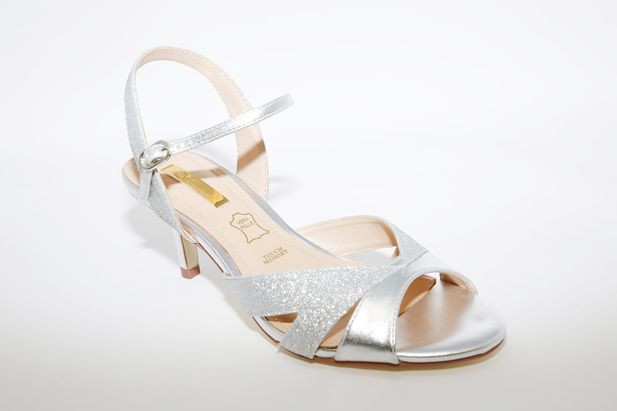 GLAMOUR - MEDIUM HEEL DRESSY SANDAL - SILVER SHIMMER