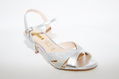 GLAMOUR - MEDIUM HEEL DRESSY SANDAL - SILVER SHIMMER