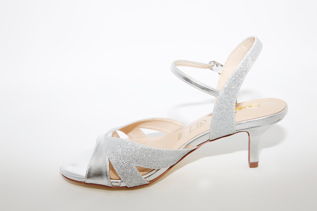 GLAMOUR - MEDIUM HEEL DRESSY SANDAL - SILVER SHIMMER