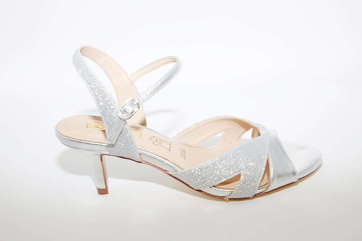 GLAMOUR - MEDIUM HEEL DRESSY SANDAL - SILVER SHIMMER