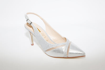 GLAMOUR - DRESSY HEEL SLING BACK SHOE - SILVER