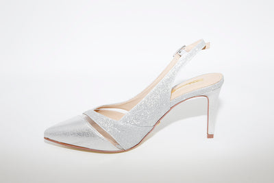 GLAMOUR - DRESSY HEEL SLING BACK SHOE - SILVER