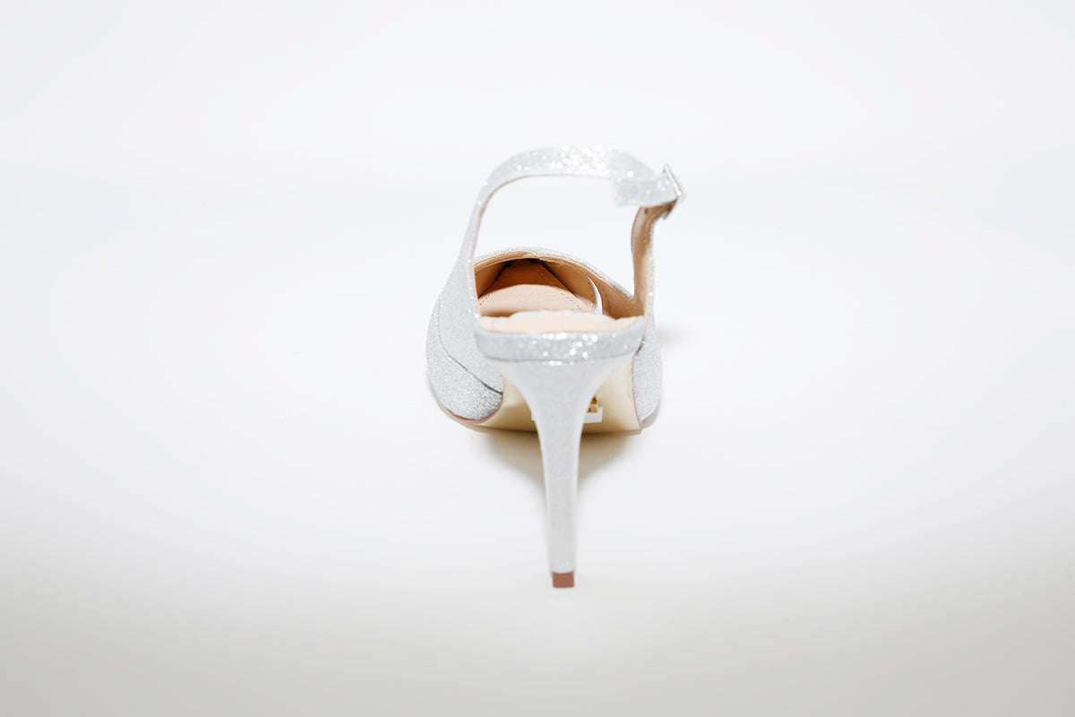 GLAMOUR - DRESSY HEEL SLING BACK SHOE - SILVER