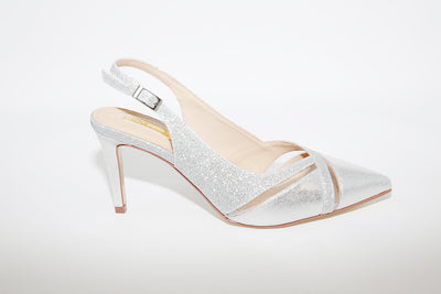 GLAMOUR - DRESSY HEEL SLING BACK SHOE - SILVER