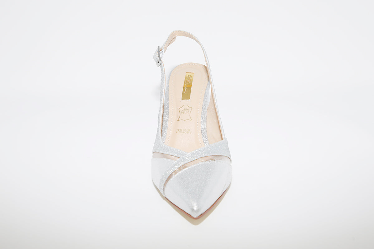 GLAMOUR - DRESSY HEEL SLING BACK SHOE - SILVER
