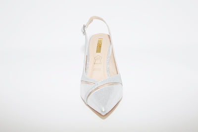 GLAMOUR - DRESSY HEEL SLING BACK SHOE - SILVER