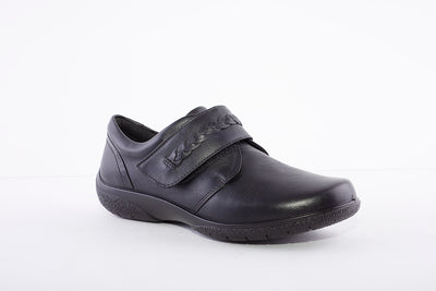 HOTTER - Sweet Black Leather Velcro Shoe