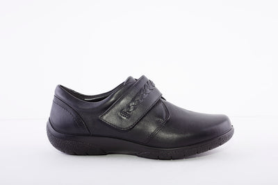 HOTTER - Sweet Black Leather Velcro Shoe