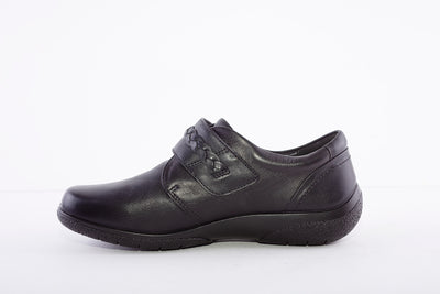 HOTTER - Sweet Black Leather Velcro Shoe