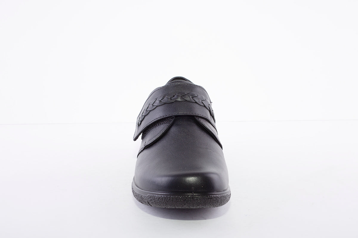 HOTTER - Sweet Black Leather Velcro Shoe