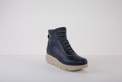 VALERIAS 8620  CHUNKY SIDE ZIP MOC LACE ANKLE BOOT - BLUE