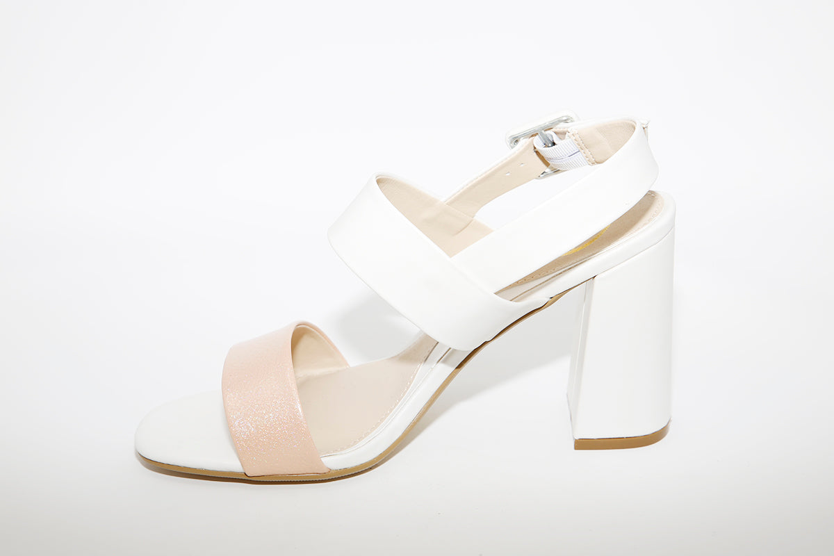 MILLIE & CO - BLOCK HEEL DRESSY SANDAL - WHITE/NUDE