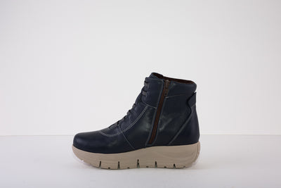 VALERIAS 8620  CHUNKY SIDE ZIP MOC LACE ANKLE BOOT - BLUE