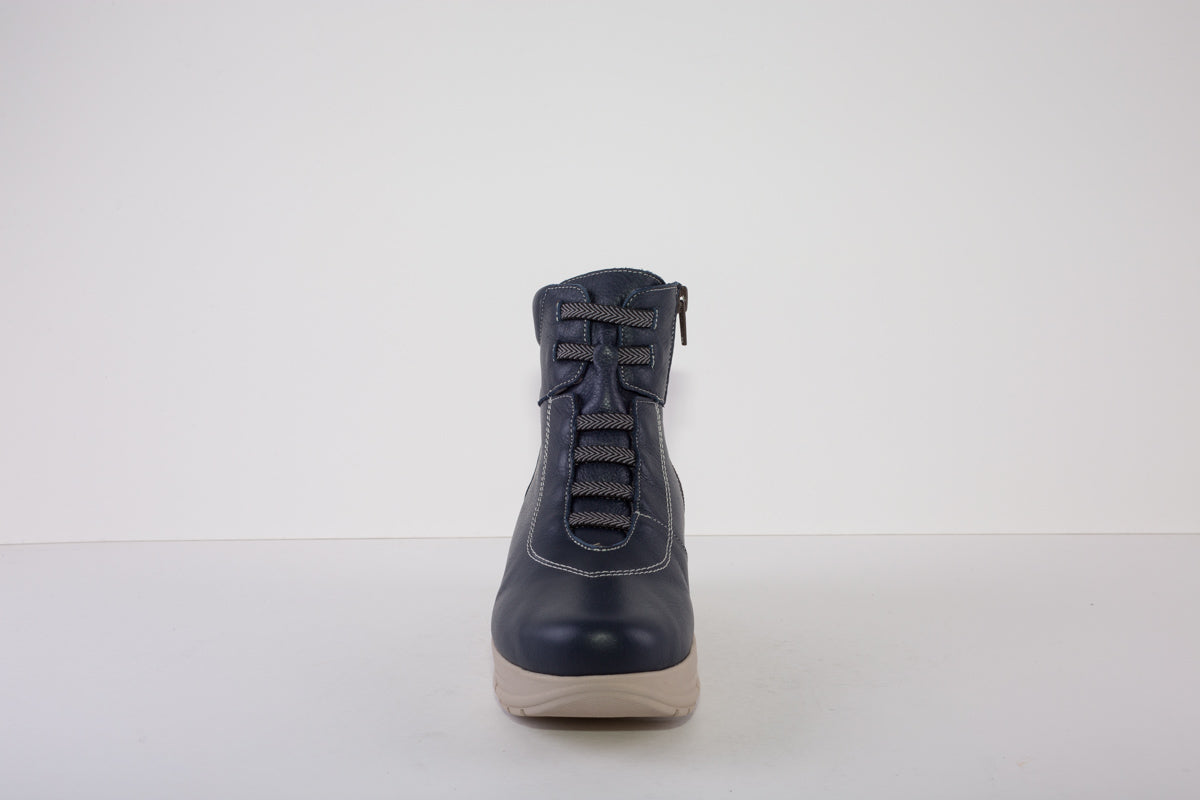 VALERIAS 8620  CHUNKY SIDE ZIP MOC LACE ANKLE BOOT - BLUE
