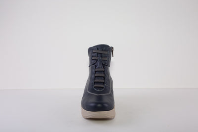 VALERIAS 8620  CHUNKY SIDE ZIP MOC LACE ANKLE BOOT - BLUE